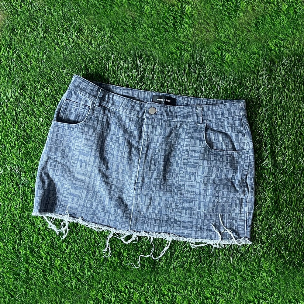 Denim Miniskirt w/ Monogram Print